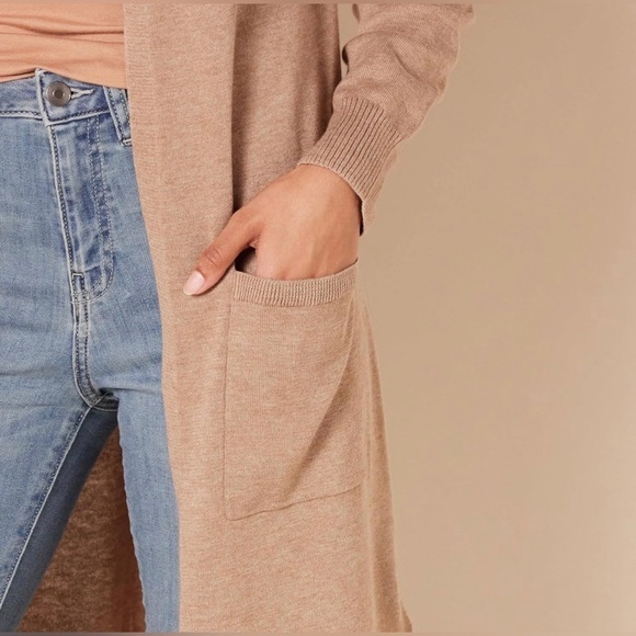 Amazon Essentials Women's Lightweight Longer Length Open Cardigan Sweater Tan XS - Picture 4 of 9